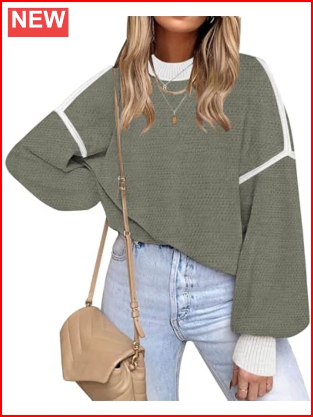 Women's Oversized Viscose Nylon Sweater Crew Neck Batwing Sleeve Tunic